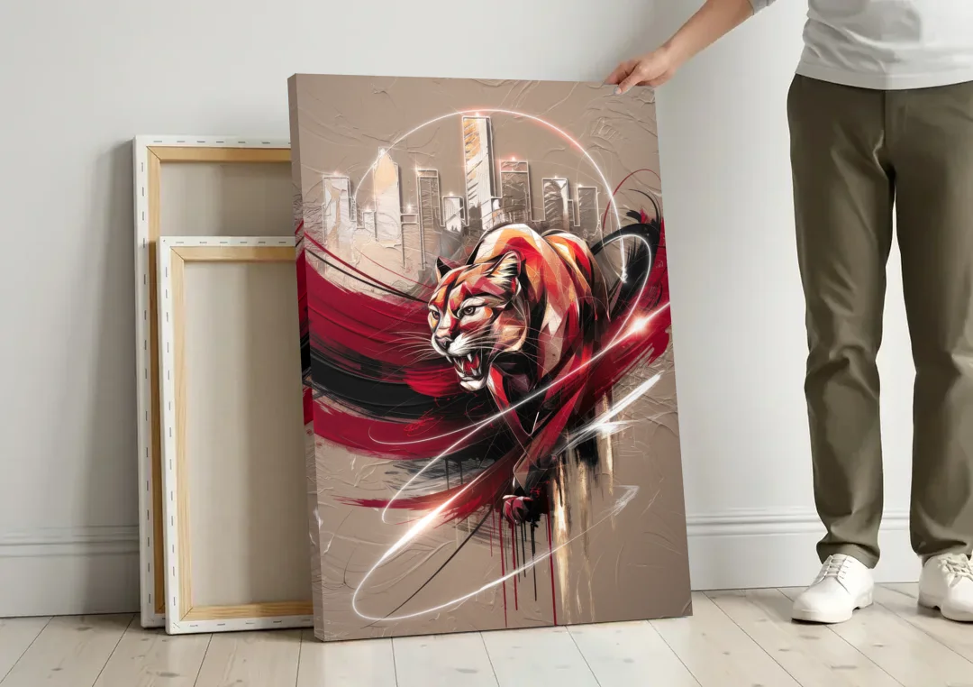 Houston Cougars Passion canvas wall art leaning against a wall next to blank canvases