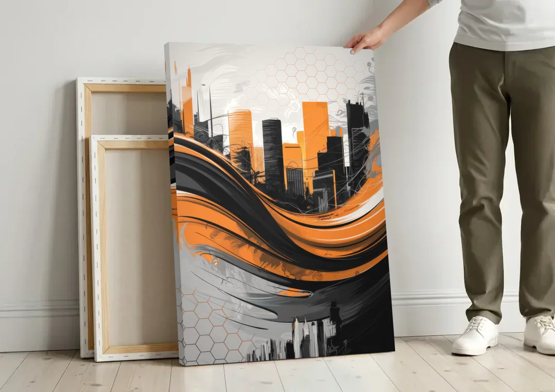 Houston Dynamo Colors canvas wall art leaning against a wall next to blank canvases