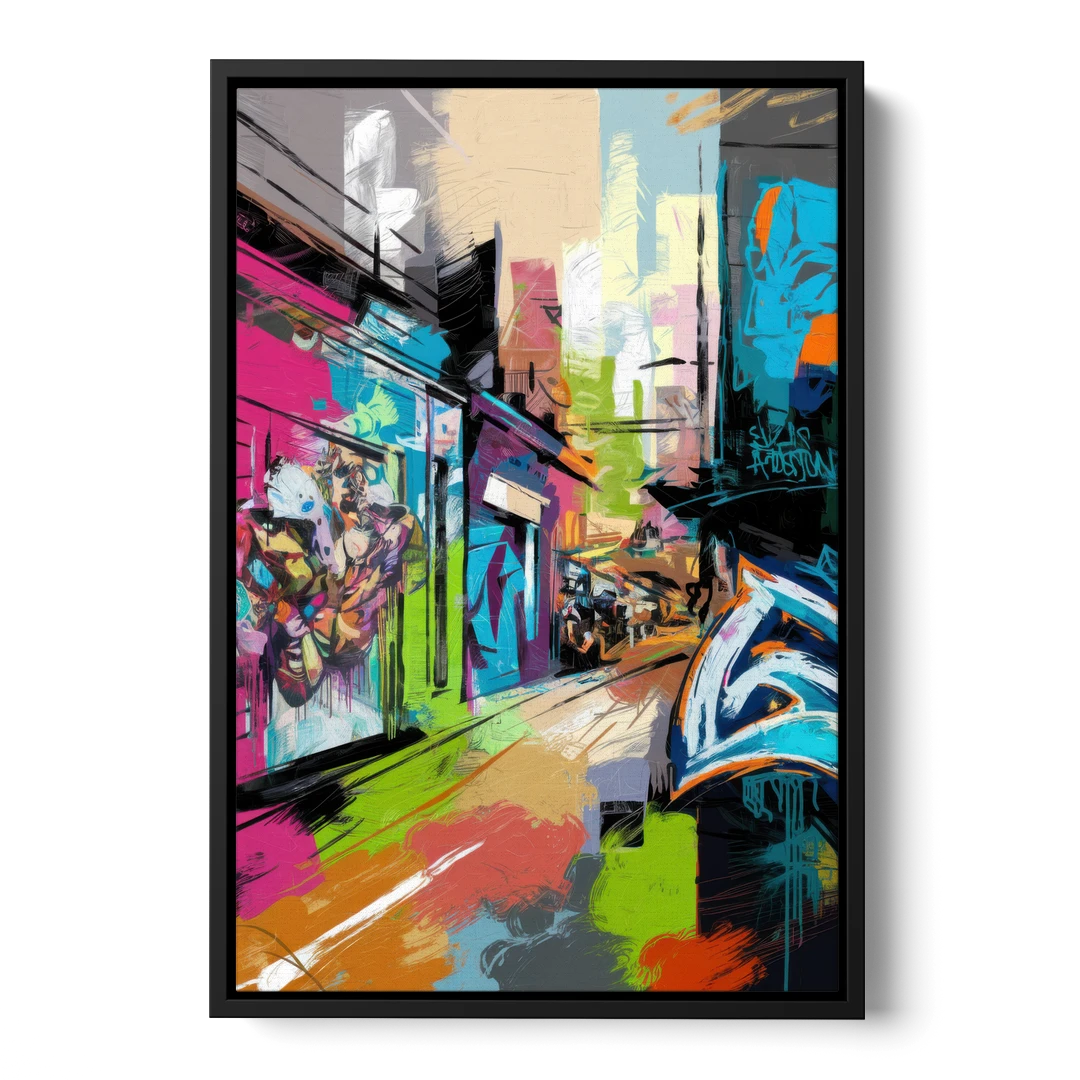Houston Graffiti Streets - Black Framed Canvas Wall Art - Front