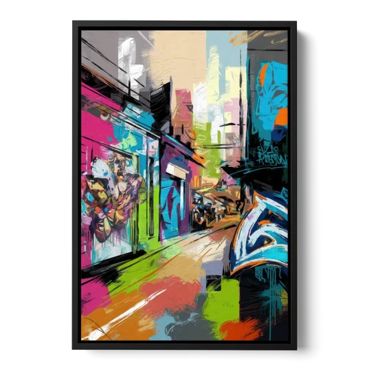 Houston Graffiti Streets - Black Framed Canvas Wall Art - Front