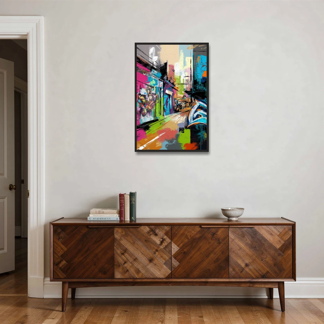Houston Graffiti Streets - Black Framed Canvas Wall Art - Coffee Table - 24x36