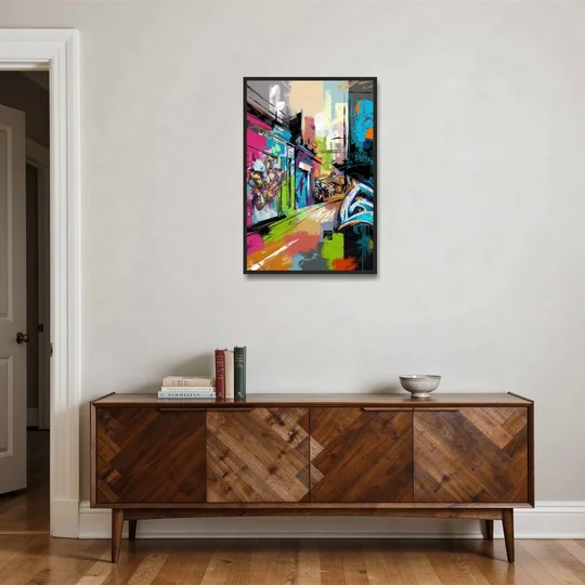 Houston Graffiti Streets - Black Framed Canvas Wall Art - Coffee Table - 24x36