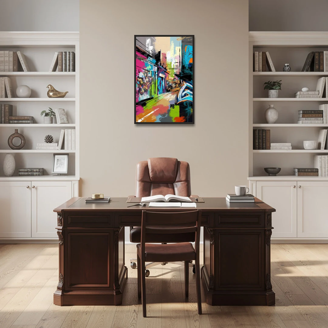 Houston Graffiti Streets - Black Framed Canvas Wall Art - Office - 24x36