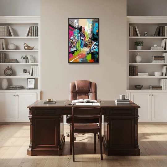 Houston Graffiti Streets - Black Framed Canvas Wall Art - Office - 24x36