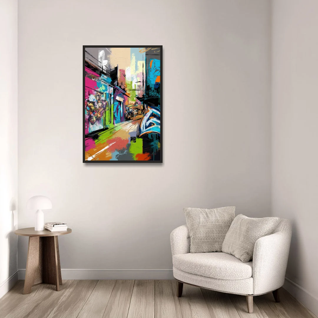 Houston Graffiti Streets - Black Framed Canvas Wall Art - Sofa - 24x36