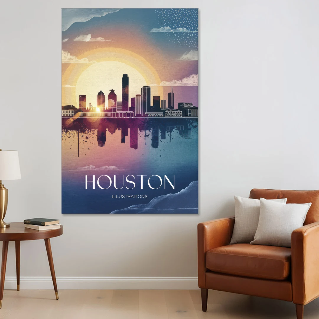 Houston Iconic Landmarks - Canvas Wall Art - Sofa - 40x60