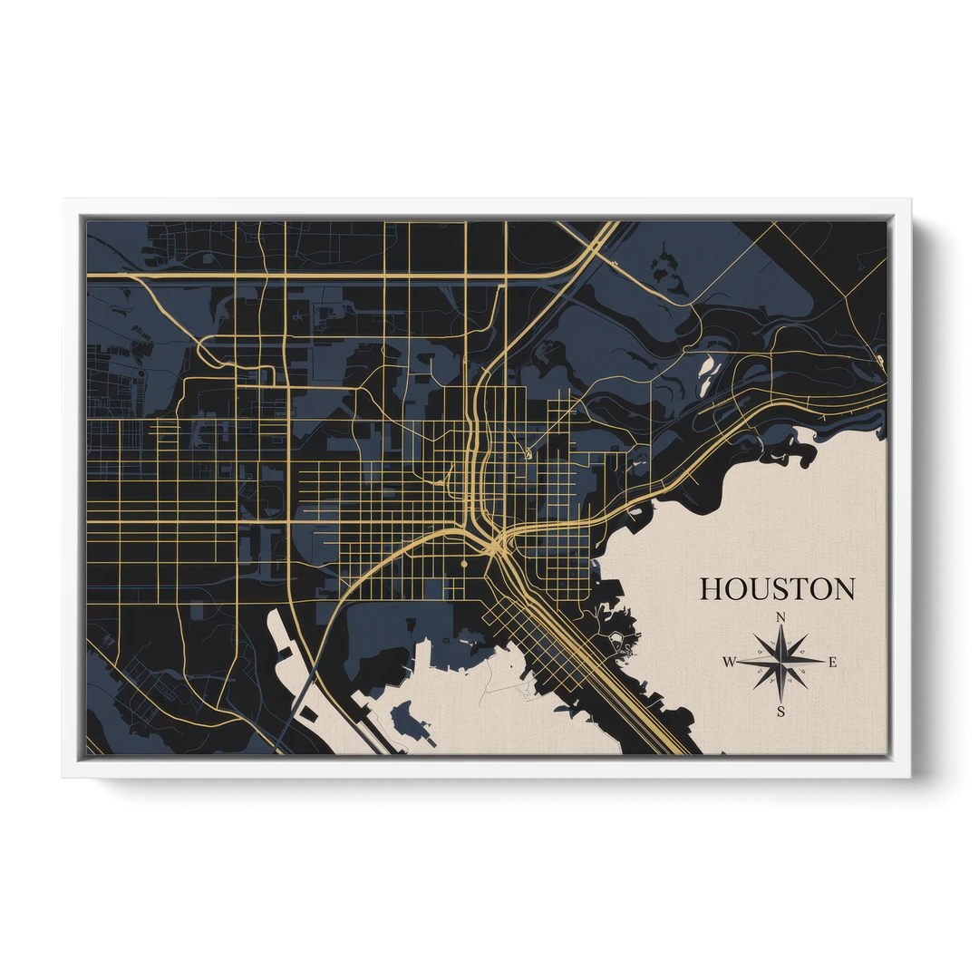 Houston Skyline Horizon - White Framed Canvas Wall Art - Front