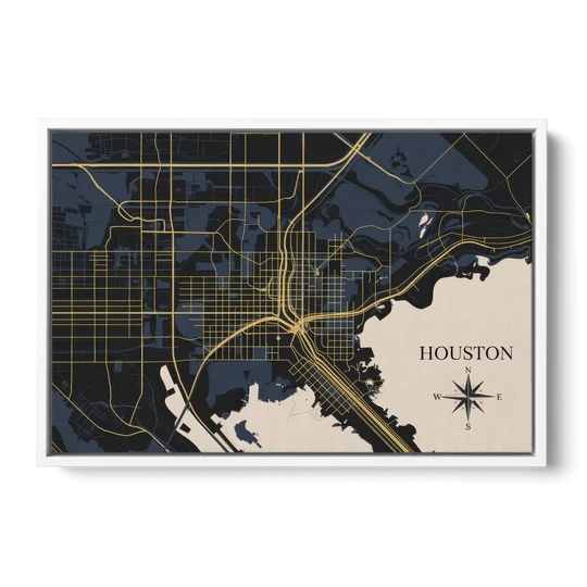 Houston Skyline Horizon - White Framed Canvas Wall Art - Front