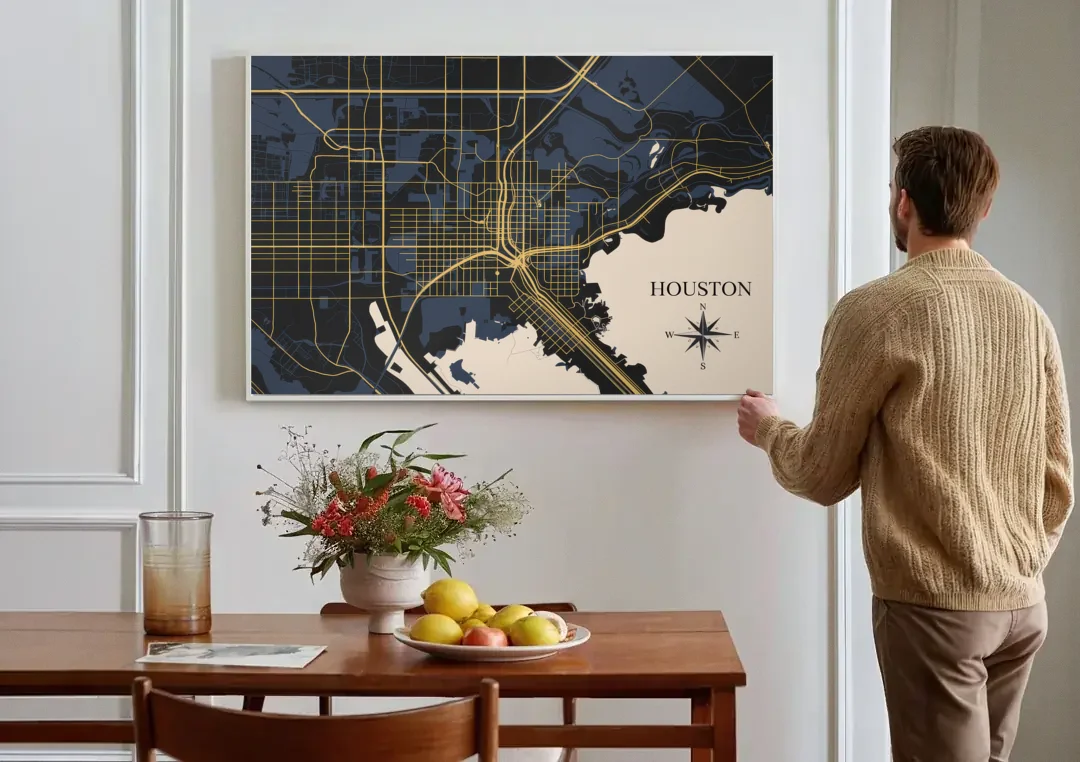 Houston Skyline Horizon canvas wall art above a dining table
