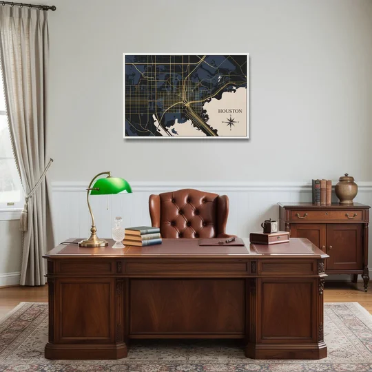 Houston Skyline Horizon - White Framed Canvas Wall Art - Office - 36x24