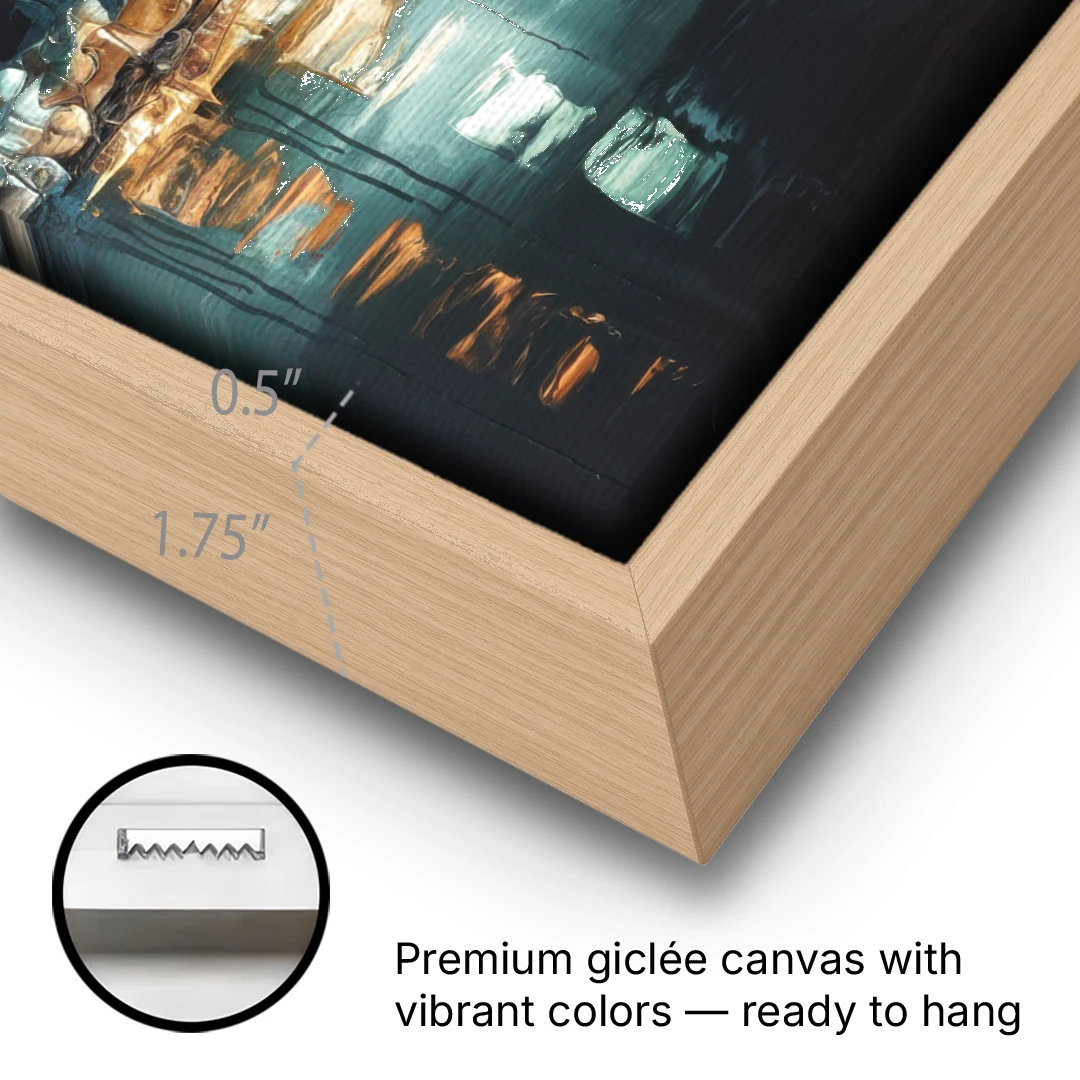 Houston Modern Aesthetic - Oak Framed Canvas Wall Art - Gallery Wrap Corner
