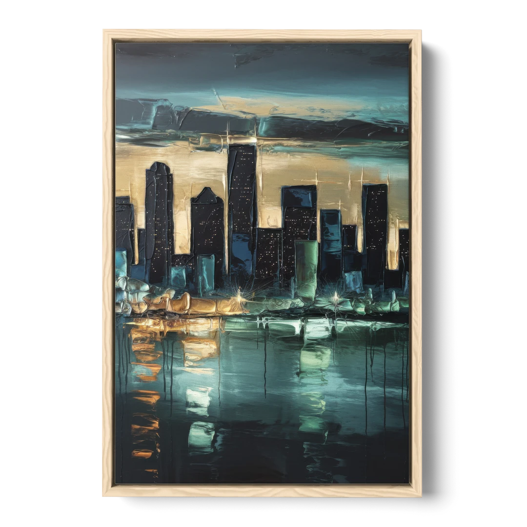 Houston Modern Aesthetic - Oak Framed Canvas Wall Art - Front