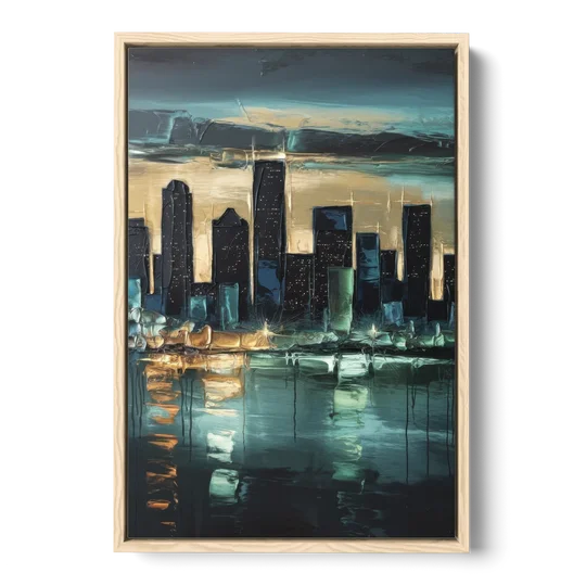 Houston Modern Aesthetic - Oak Framed Canvas Wall Art - Front