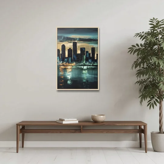Houston Modern Aesthetic - Oak Framed Canvas Wall Art - Coffee Table - 24x36