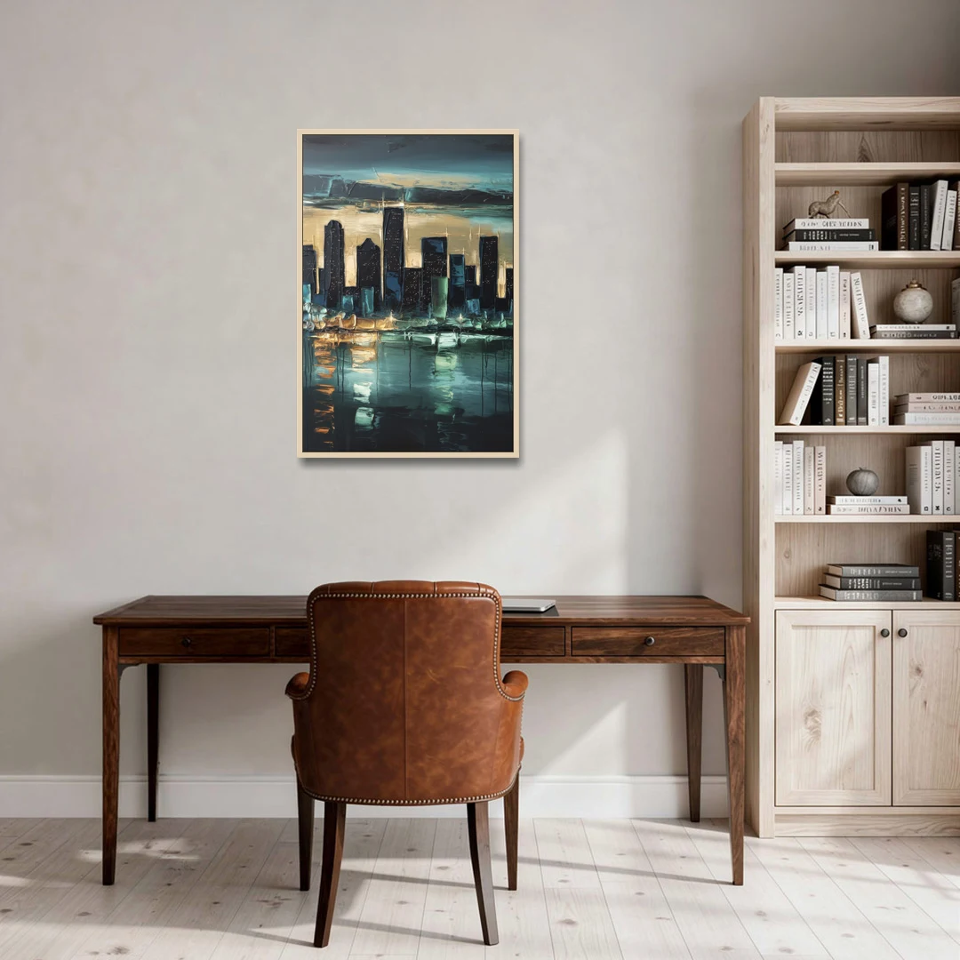 Houston Modern Aesthetic - Oak Framed Canvas Wall Art - Office - 24x36