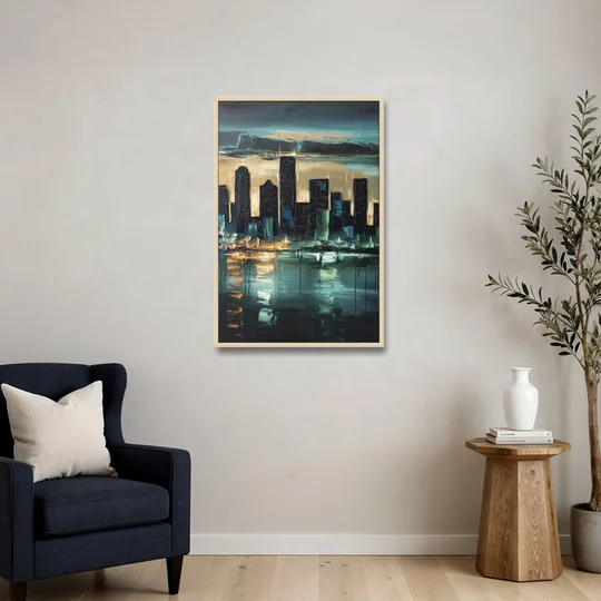 Houston Modern Aesthetic - Oak Framed Canvas Wall Art - Sofa - 24x36