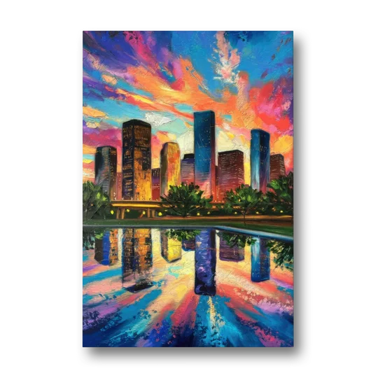 Houston Skyline Reflections - Canvas Wall Art - Front