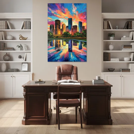 Houston Skyline Reflections - Canvas Wall Art - Office - 40x60