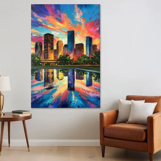 Houston Skyline Reflections - Canvas Wall Art - Sofa - 40x60