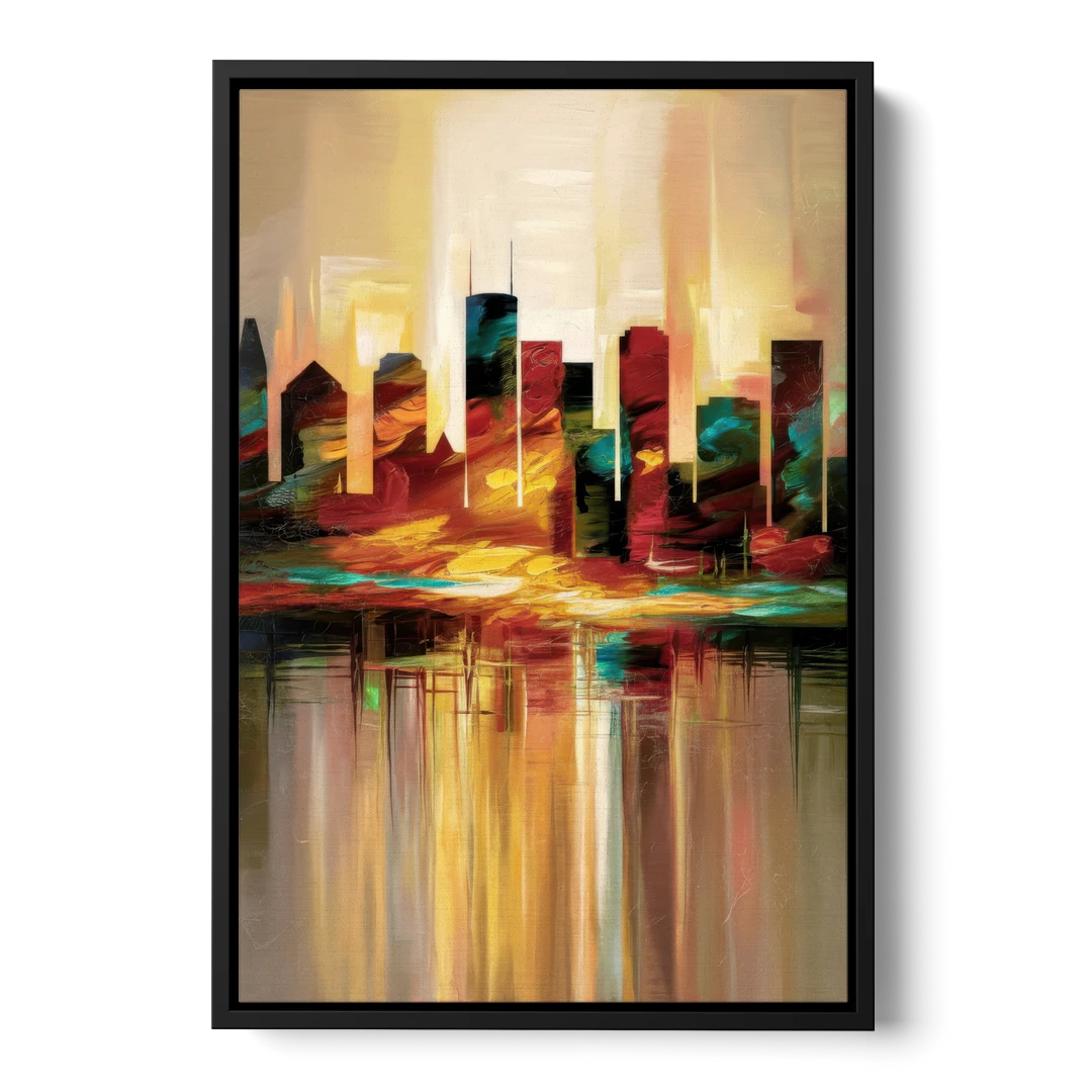 Houston Skyline Silhouette - Black Framed Canvas Wall Art - Front