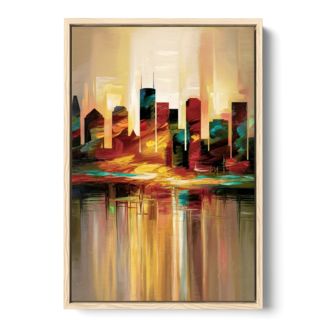 Houston Skyline Silhouette - Oak Framed Canvas Wall Art - Front