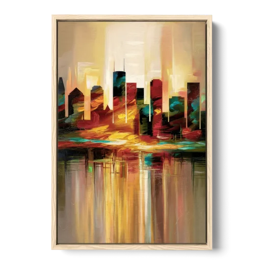 Houston Skyline Silhouette - Oak Framed Canvas Wall Art - Front