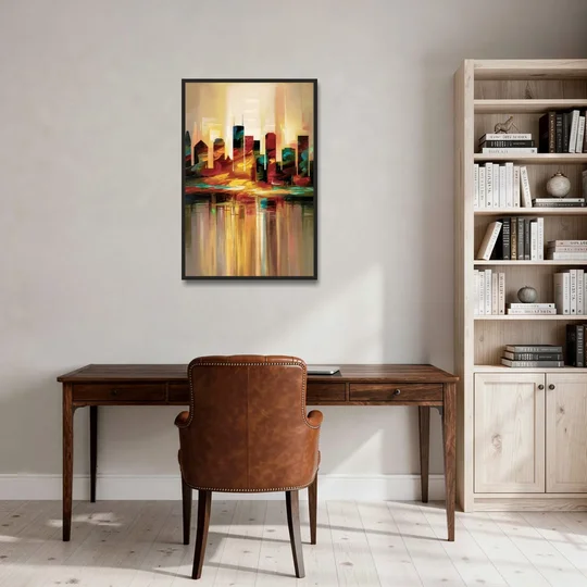 Houston Skyline Silhouette - Black Framed Canvas Wall Art - Office - 24x36