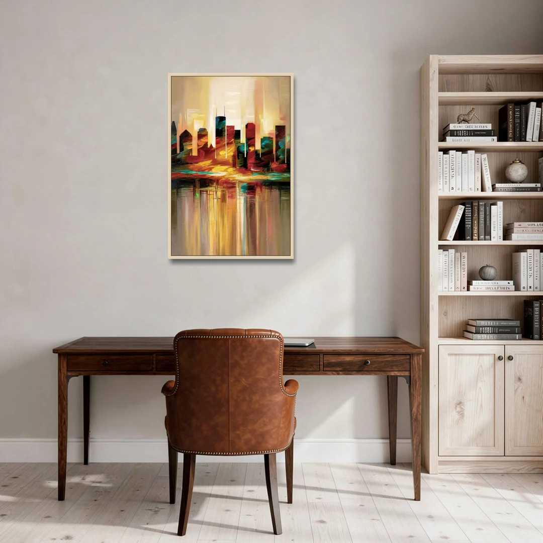 Houston Skyline Silhouette - Oak Framed Canvas Wall Art - Office - 24x36