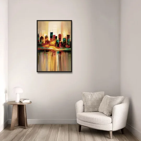 Houston Skyline Silhouette - Black Framed Canvas Wall Art - Sofa - 24x36