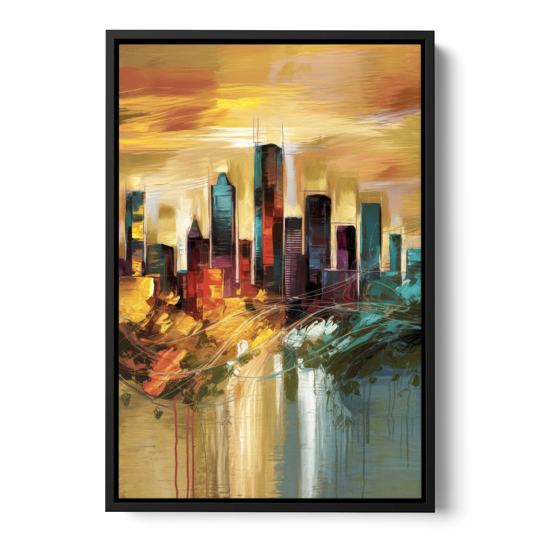 Houston Skyline View - Black Framed Canvas Wall Art - Front