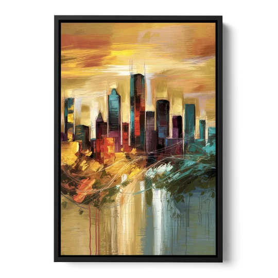 Houston Skyline View - Black Framed Canvas Wall Art - Front