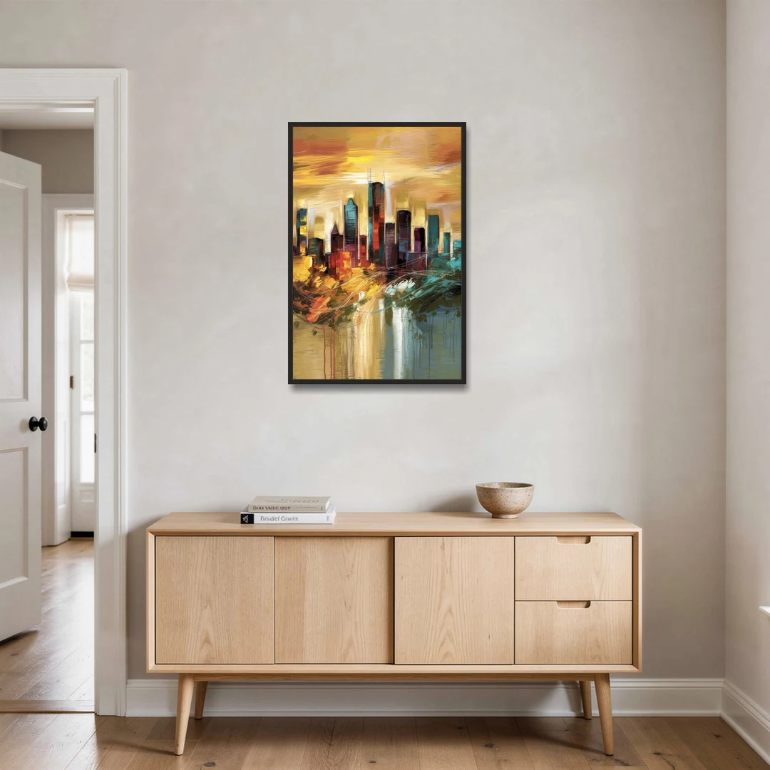 Houston Skyline View - Black Framed Canvas Wall Art - Coffee Table - 24x36
