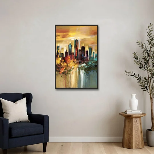 Houston Skyline View - Black Framed Canvas Wall Art - Sofa - 24x36