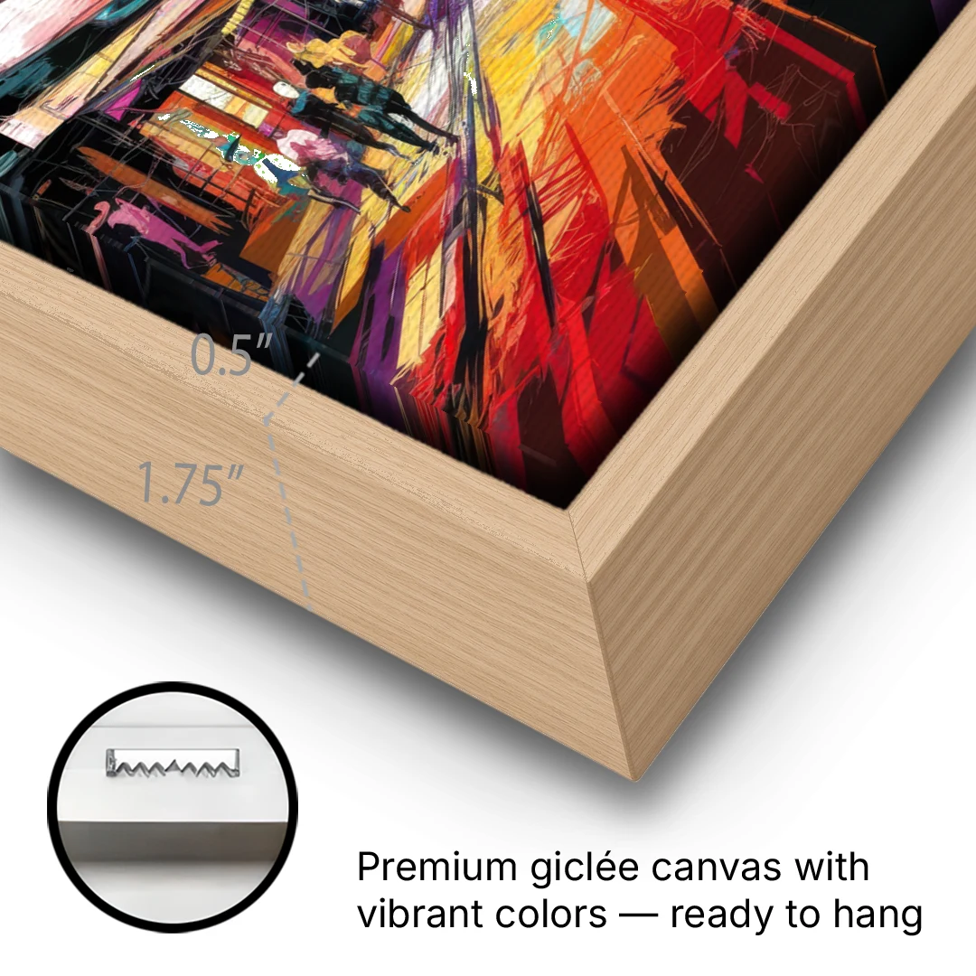 Houston Street Art Culture - Oak Framed Canvas Wall Art - Gallery Wrap Corner
