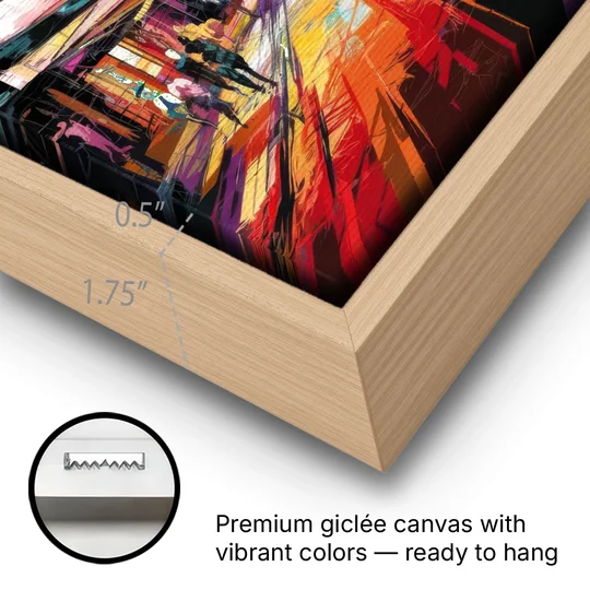 Houston Street Art Culture - Oak Framed Canvas Wall Art - Gallery Wrap Corner
