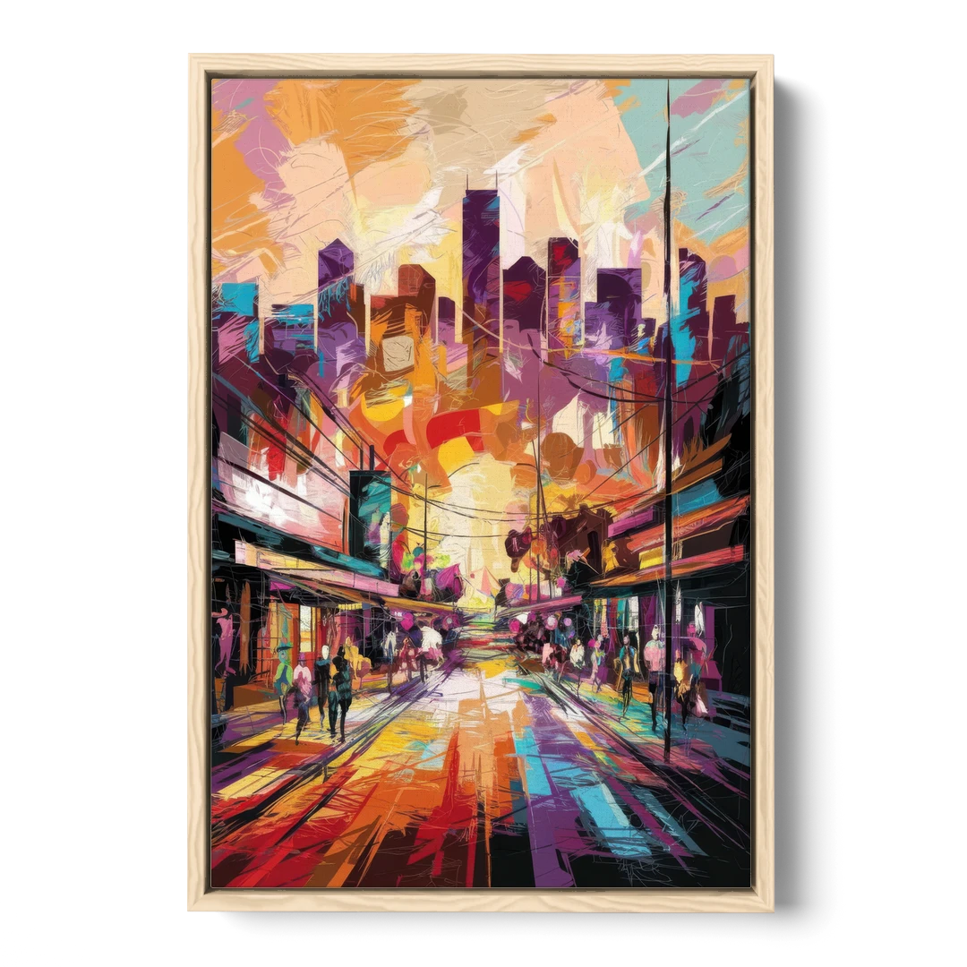 Houston Street Art Culture - Oak Framed Canvas Wall Art - Front