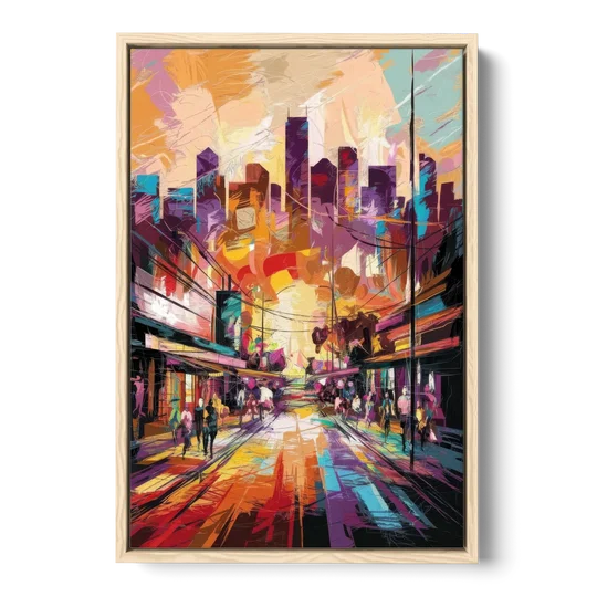 Houston Street Art Culture - Oak Framed Canvas Wall Art - Front