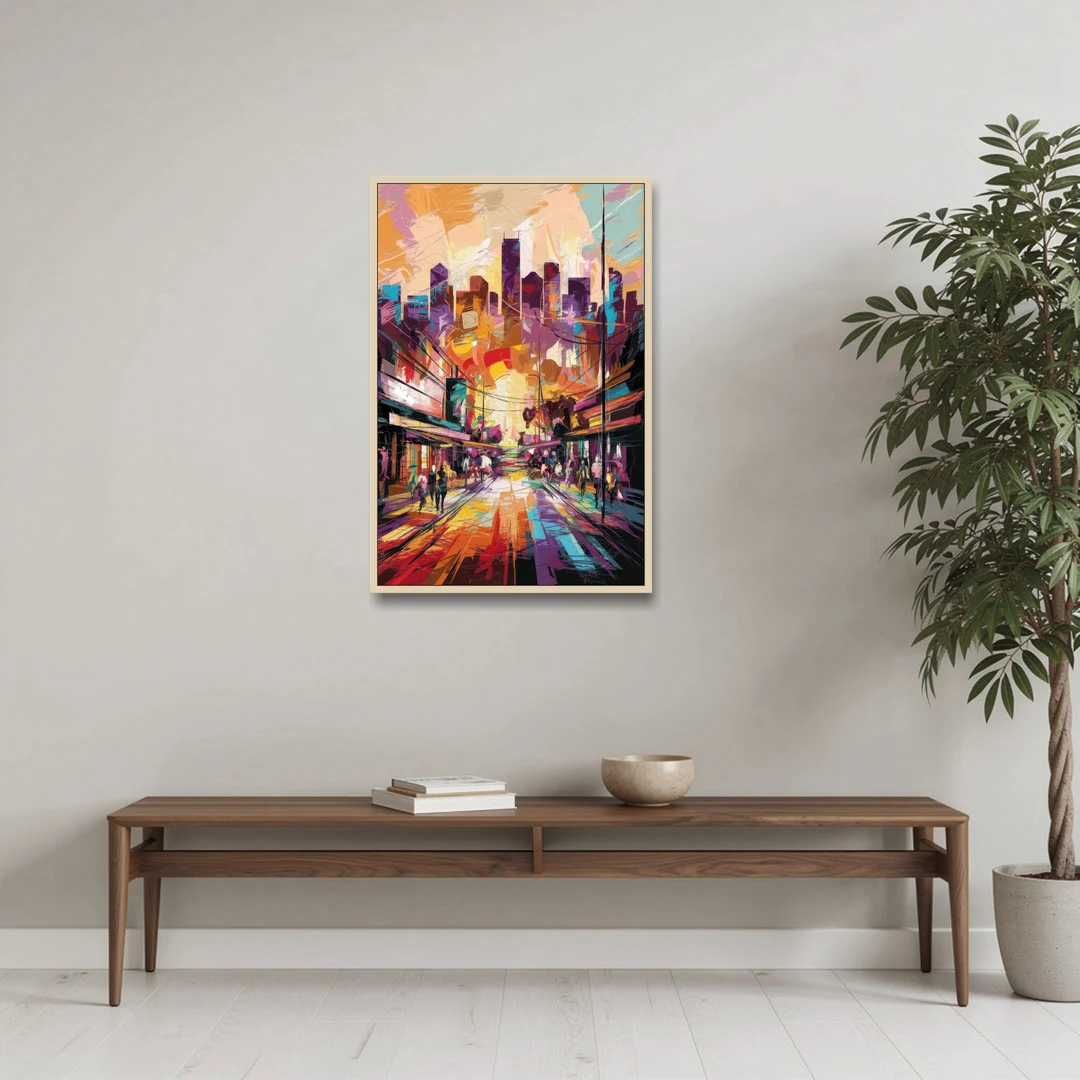 Houston Street Art Culture - Oak Framed Canvas Wall Art - Coffee Table - 24x36