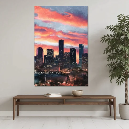 Houston Sunset Skyline - Canvas Wall Art - Coffee Table - 40x60