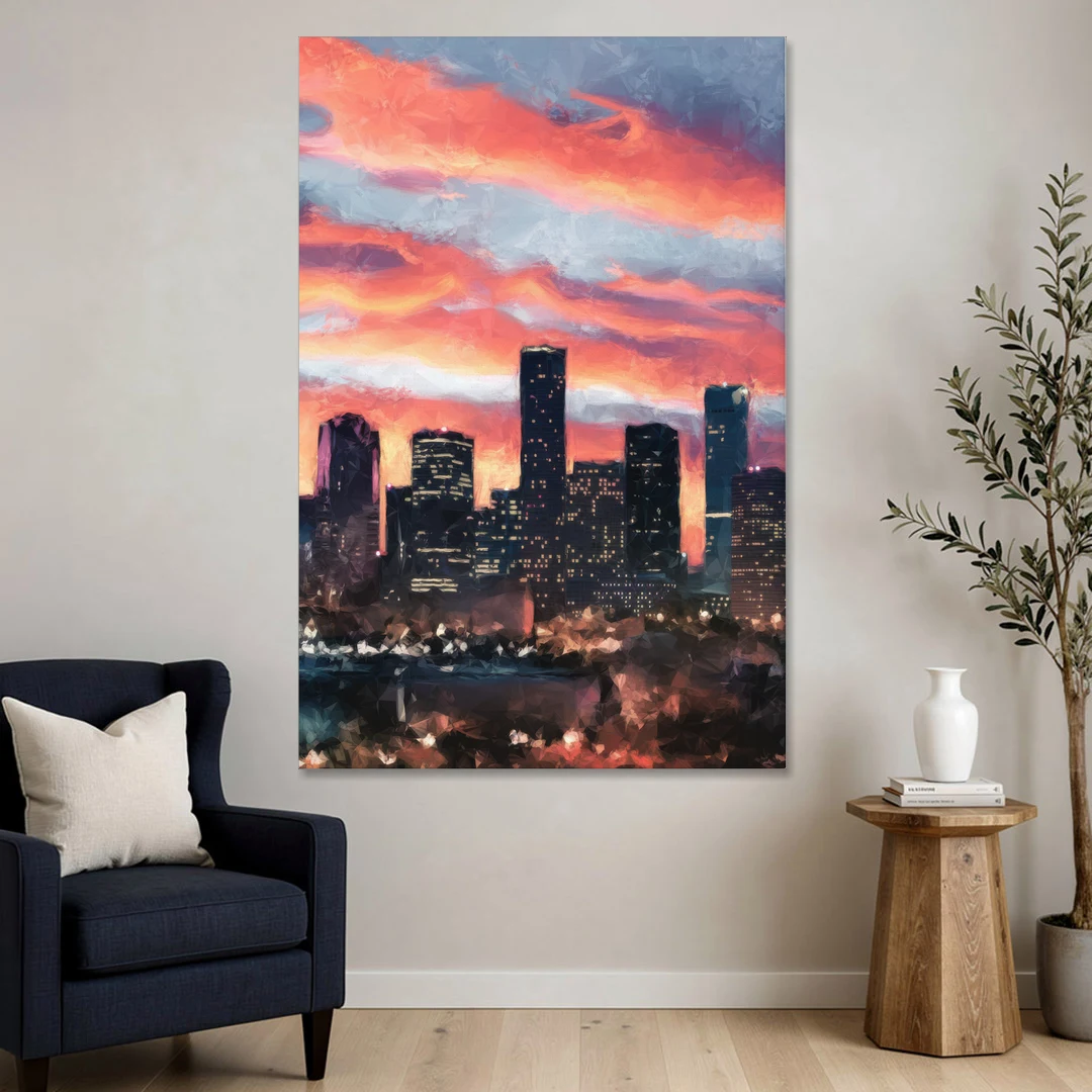 Houston Sunset Skyline - Canvas Wall Art - Sofa - 40x60