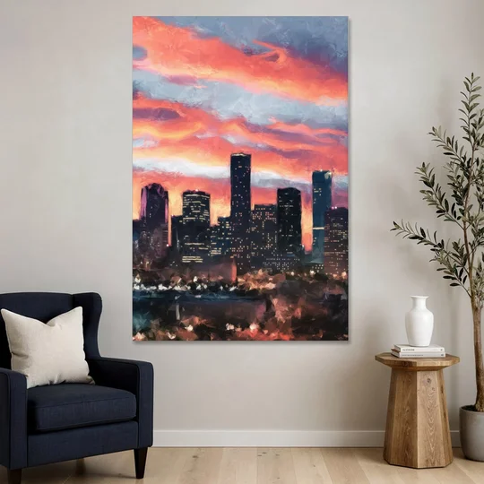 Houston Sunset Skyline - Canvas Wall Art - Sofa - 40x60