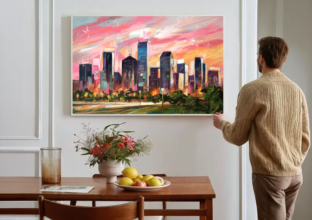 Houston Texas Pride canvas wall art above a dining table