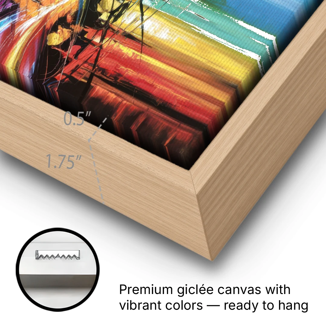 Houston Urban Energy - Oak Framed Canvas Wall Art - Gallery Wrap Corner