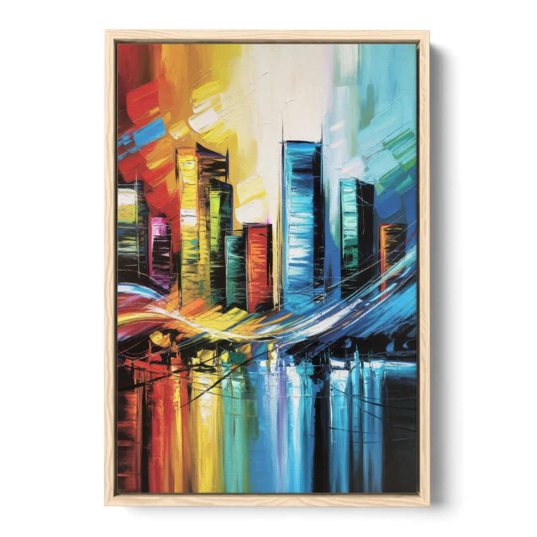 Houston Urban Energy - Oak Framed Canvas Wall Art - Front