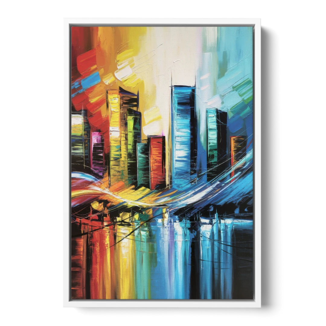 Houston Urban Energy - White Framed Canvas Wall Art - Front