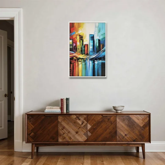 Houston Urban Energy - White Framed Canvas Wall Art - Coffee Table - 24x36