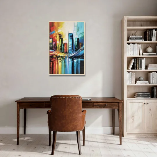 Houston Urban Energy - Oak Framed Canvas Wall Art - Office - 24x36