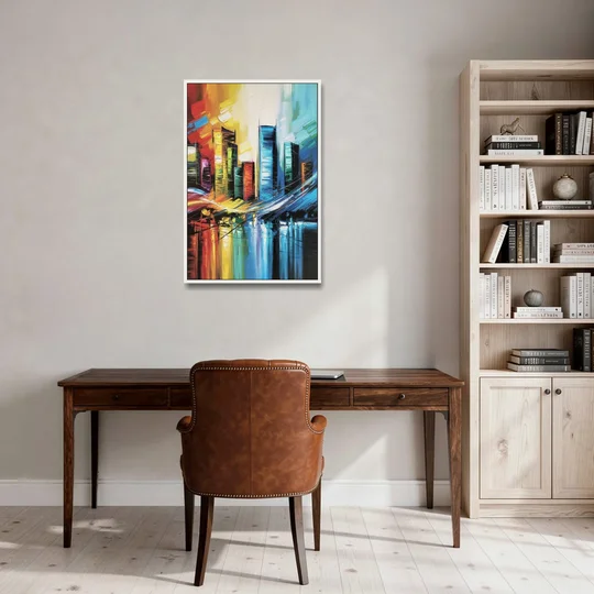 Houston Urban Energy - White Framed Canvas Wall Art - Office - 24x36