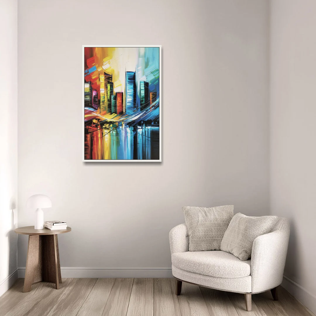 Houston Urban Energy - White Framed Canvas Wall Art - Sofa - 24x36