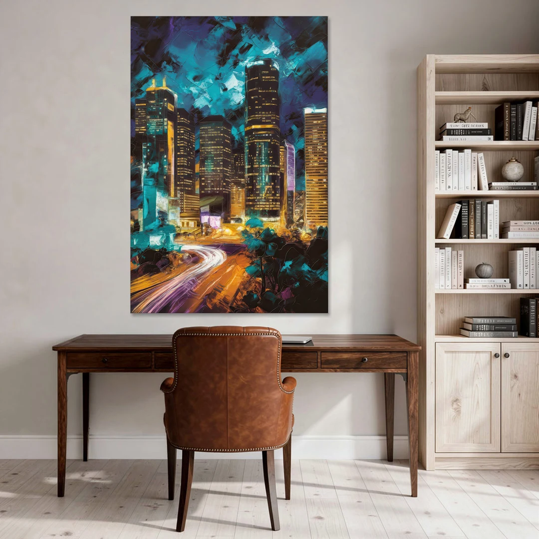 Houston Urban Nights - Canvas Wall Art - Office - 40x60